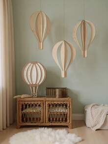 3pcs/Set Wooden Hot Air Balloon Decor, 3D Effect Birch Wood Crafts, Decoration For Children's Room, Kindergarten, Wall - Multicolor - View 1