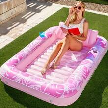 1 PC Super Large Inflatable Sunbathing Pool Lounge Chair Float - 4-In-1 Sunbathing Bathtub, Raft, Float And Sunbathing Bed, Adult Pillow, Durable Blue Outdoor Summer Pool Float For Ball Pit Parties And Water Fun, Inflatable Pool Float, Vibrant Design, Sturdy Structure - Multicolor - View 6