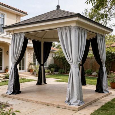 2pcs/Set Blackout Outdoor Curtains, Sun Shading & UV Protection For Patio, Gazebo, Pergola, Thickened 105g/㎡ Curtains With Rod Pocket Design