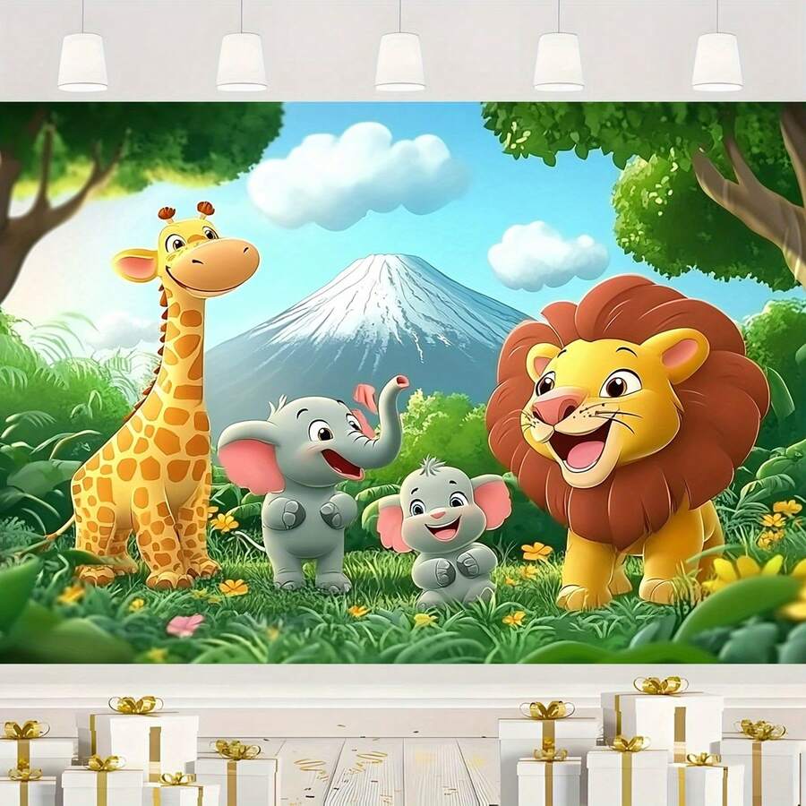 2D平面橫幅，動物森林場景派對橫幅，適合家庭派對裝飾與攝影道具 - 12 - 查看 1