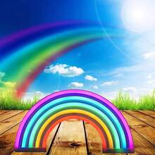1 pièce Enseigne lumineuse néon arc-en-ciel 5 couleurs alimentée par batterie ou USB, taille arc-en-ciel 30x16,5cm environ 11,8x6,49in, lumière LED convenant pour la décoration murale de la maison, de la chambre, la décoration de fête, le bar, la salle de jeux, l'anniversaire, la Saint-Valentin, la Fête des enfants, la Fête des mères, Noël et plus encore - Blanc - Voir 10