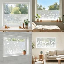 1pc White Butterfly & Floral Glass Sticker, Frosted Window Film, Removable Non-Adhesive Privacy Glass Decal, UV Protection, Suitable For Home Decor - Pearlescent Frosted Film - View 7