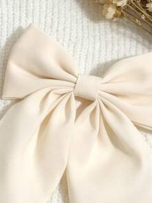 2pcs Beige Solid Color Chiffon Floral Bow Ribbon Hair Clips, Casual Bohemian Palace Style Party Cute Street Elegant, Made Of Polyester, Suitable For All Seasons, Claw Clips - Beige - View 4
