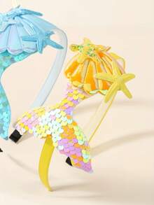4pcs/Set Mermaid Sequin Headbands - Cute Cartoon Mermaid Sequin Headbands, Butterfly Design Hair Clips, Mermaid Hair Accessories Suitable For Parties, Side Clips Suitable For Daily Wear And Stage Performance, 1/4 Pieces Set - Multicolor - View 6