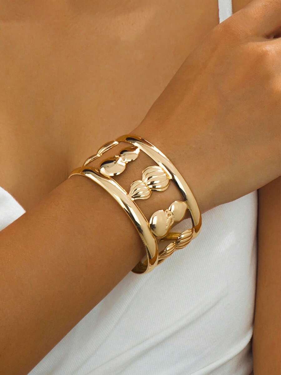 1pc Fashionable Punk Style Hollow Gourd Bangle, Minimalist Design Suitable For Women's Daily Wear, Party, Outdoor - Bracelet - View 1