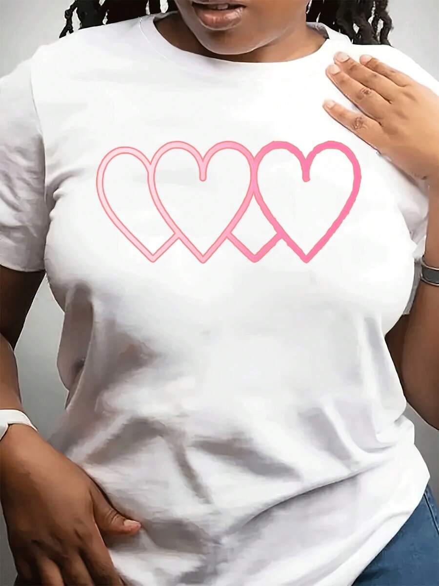 Camiseta casual de moda de cuello redondo de la mujer del día de San Valentín corto Sved Top se puede usar para Dailpor. Impresión especial en forma de corazón para dar a amigos y familia