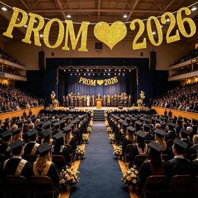 1 Bộ/2026 Cờ trang trí hình trái tim/Lễ tốt nghiệp/Biểu ngữ/Cờ giấy kim tuyến vàng/Trang trí lễ tốt nghiệp/Trang trí lớp học/Thư viện/Lối vào trường/Dây ruy băng/Cờ trang trí sự kiện trường học