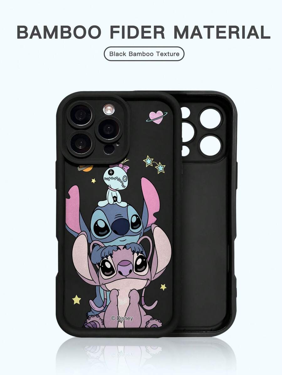 Miniso 1 Stück neue stoßfeste Handyhülle mit Airbag-Verstärkung, offiziell lizenzierte Disney Stitch süße Cartoon-Hülle im minimalistischen Stil mit einzigartigem Muster, dicke Schutzhülle, kompatibel mit Apple-Serie Apple 17 Pro Max/Air//11/12/13/14plus/XR/15PROMAX13/17/15/16promax/16/14 - Schwarz - Übersicht 1