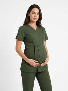 Uniforme Quirúrgico   Dulce    Microfibra    Plisado    Maternidad Embarazo - Verde militar - Ver 1