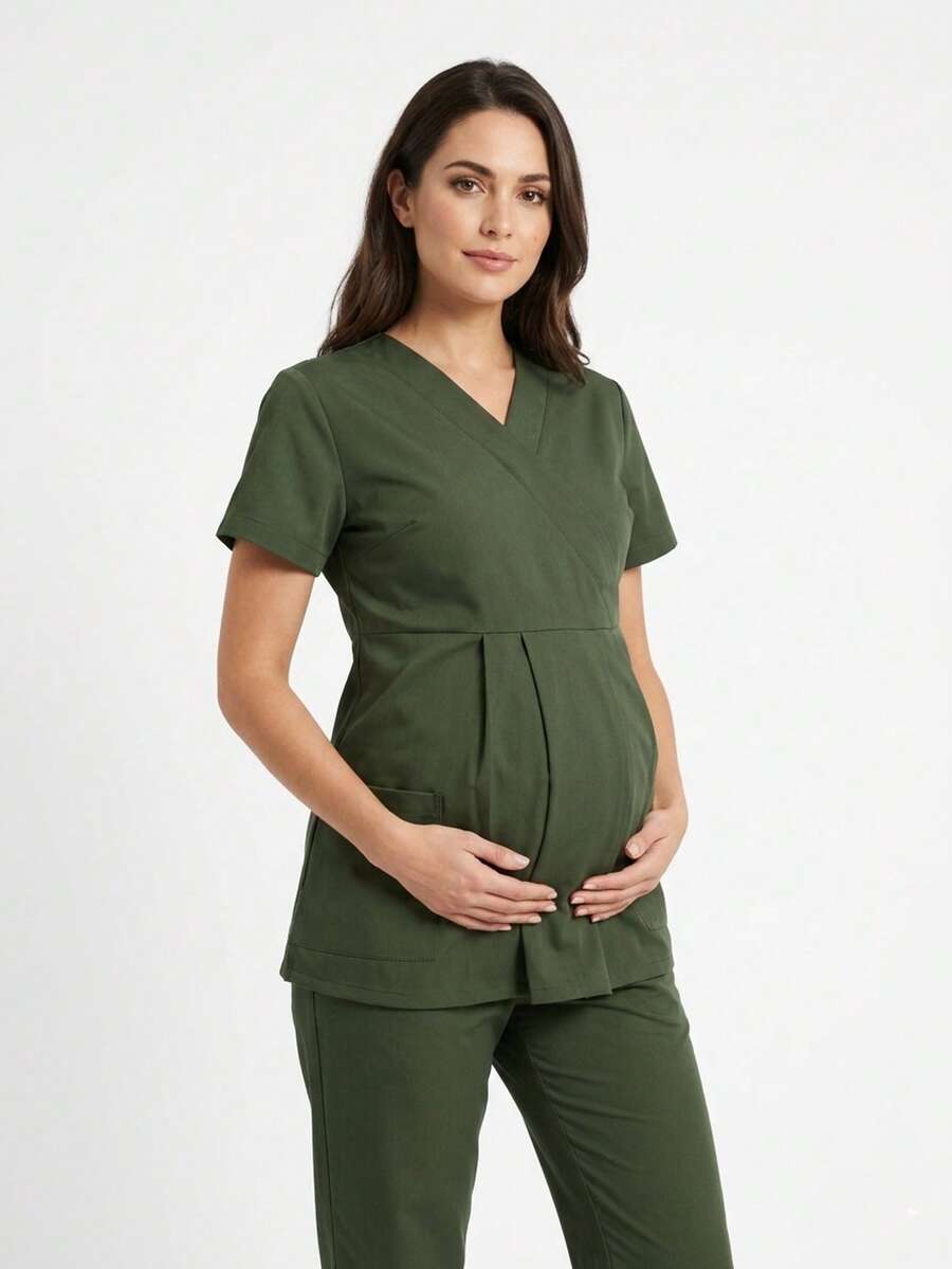 Uniforme Quirúrgico Dulce Microfibra Plisado Maternidad Embarazo - Verde militar - Ver 1