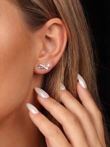 1 Đôi bông tai hình trái tim bất đối xứng, đính đá Moissanite và kim cương, bạc S925 dành cho nữ, thanh lịch và quyến rũ, trang sức cưới. - Hoa tai Moissanite vô cực không đều - Xem 3