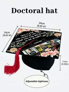 Customized Movie Film Photo Graduation Cap, Personalized Graduation Cap Decoration, Customizable Text Graduation Cap, Floral Pattern Graduation Cap Decoration Made Of Paper Material, One-Piece Design, Floral Print, Movie Film Photo Layout Suitable For Graduates, High School Graduates, College Graduates, Class Of 2026, For Students' Family Graduation Ceremony - Black - View 8