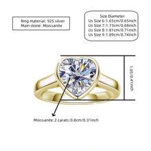 ConiiW 2 Carat 925 Sterling Silver Heart-Shaped Moissanite Ring, Romantic Classic Cute Versatile Fashion, High-Quality Unisex Jewelry, Suitable For Daily Wear, Parties, Weddings, Dates, Christmas, Valentine's Day, Mother's Day, Father's Day, And Other Occasions As Gifts, Also Suitable For Adult Ceremonies, Graduation Balls, Etc. - Gold - View 5