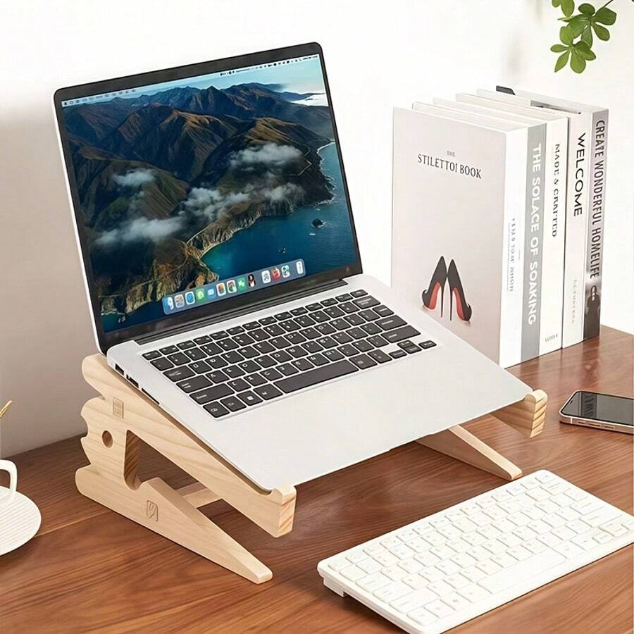 Soporte de madera para portátil, elevador de portátil ergonómico, soporte de escritorio para computadora resistente, reduce la tensión en el cuello durante el trabajo y el estudio - Soporte para ordenador - Ver 1