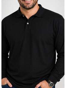 Men's Long Sleeve Polo Shirt Plus Size G1 G2 G3 - màu đen - Xem 2