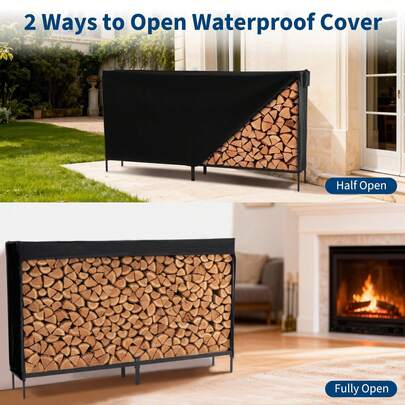 4FT /8FT Heavy Duty Firewood Storage Rack, Firewood Storage Log Rack With Cover And Zipper, Indoor Outdoor Wood Racks For Fire Wood Holder