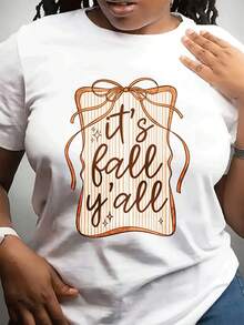 Fashionable Casual T-Shirt With A Round Neck, Short Sleeve Top Suitable For Everyday Wear During Autumn. Features A Striking Print. Ideal As A Gift For Friends And Family. - 白色 - 查看 1