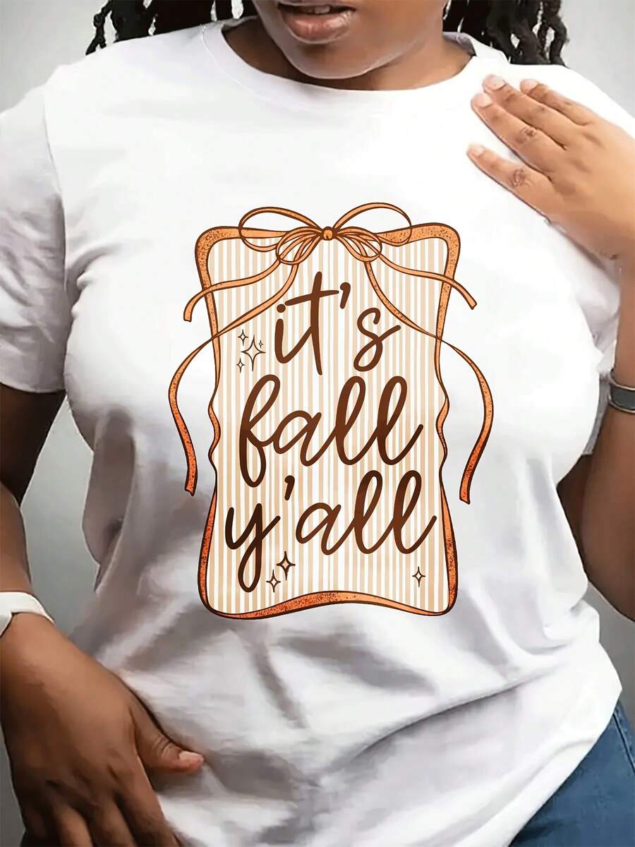 Fashionable Casual T-Shirt With A Round Neck, Short Sleeve Top Suitable For Everyday Wear During Autumn. Features A Striking Print. Ideal As A Gift For Friends And Family. - 白色 - 查看 1