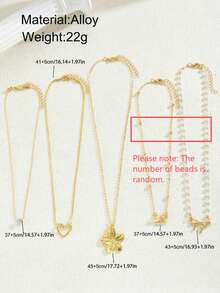 5 Peças por Conjunto. Colar de Pingente com Laço em Formato de Coração Único Design para Mulheres. Conjunto de Colar de Contas Personalizado e Versátil. - Multicolorido - Visão 4
