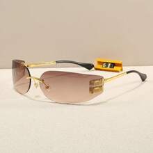 Frameless Stylish Glasses For Women, European And American INS Style, Sun-Moon-Star Design Metal , High-Quality Luxury Sun Protection Glasses,  Men's Fashion Street Style Versatile Sunshades - 茶透鏡 - 查看 1