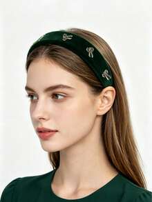 1pc Sweet Bow Decor Velvet Headband, Wide Padded Hair Hoop For Women, Elegant High Puff Hair Band, Fashion Hair Accessories For Party,Travel,Birthday - Multicolor - View 8