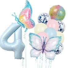 10件組蝴蝶主題生日氣球套組，藍色1-9數字鋁箔氣球，粉色與藍色亮片乳膠氣球，適合蝴蝶主題生日派對與嬰兒洗禮裝飾 - 蝴蝶氣球套裝 - 查看 5