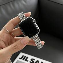 銀色全水鑽手錶錶帶，相容於 Watch SE S11 S10 S9 S8 S7 S6 S5 S4 S3 S2 S1 系列，纖細舒適，精緻優雅時尚可調節，相容於 38mm 40mm 41mm 42mm 45mm 46mm 49mm 智慧手錶替換錶帶，適合 4.1 至 6.3 英吋手腕 - 銀色 - 查看 5
