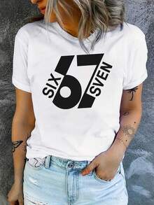 Sve Women's Cropped Crew Neck T-Shirt - Top Compatible With Blouses With Opaque Letter Print | Casual Spring Summer Basic Crew Neck T-Shirt | Machine Washable Suitable For Blouses, Casual Outfits And Layering - 白色 - 查看 1
