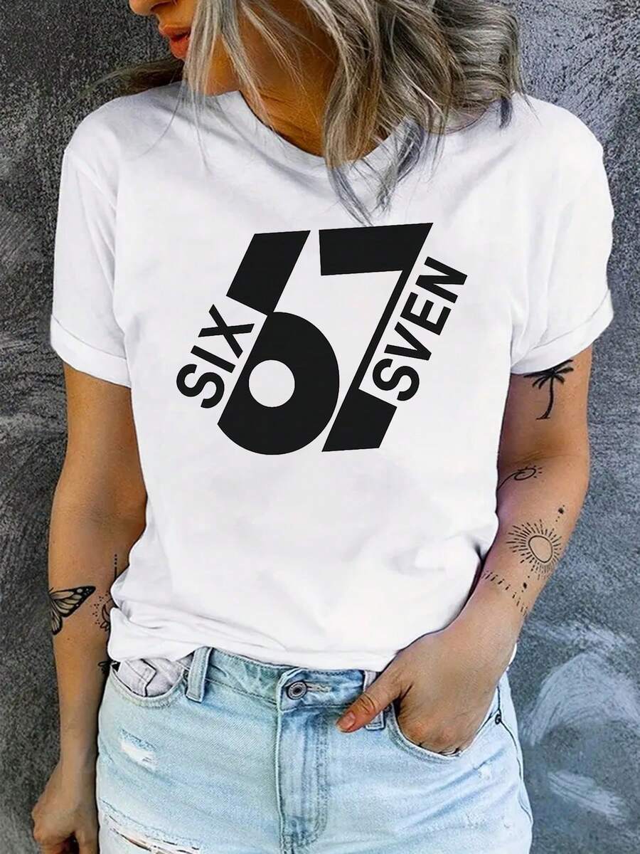 Sve Women's Cropped Crew Neck T-Shirt - Top Compatible With Blouses With Opaque Letter Print | Casual Spring Summer Basic Crew Neck T-Shirt | Machine Washable Suitable For Blouses, Casual Outfits And Layering - 白色 - 查看 1