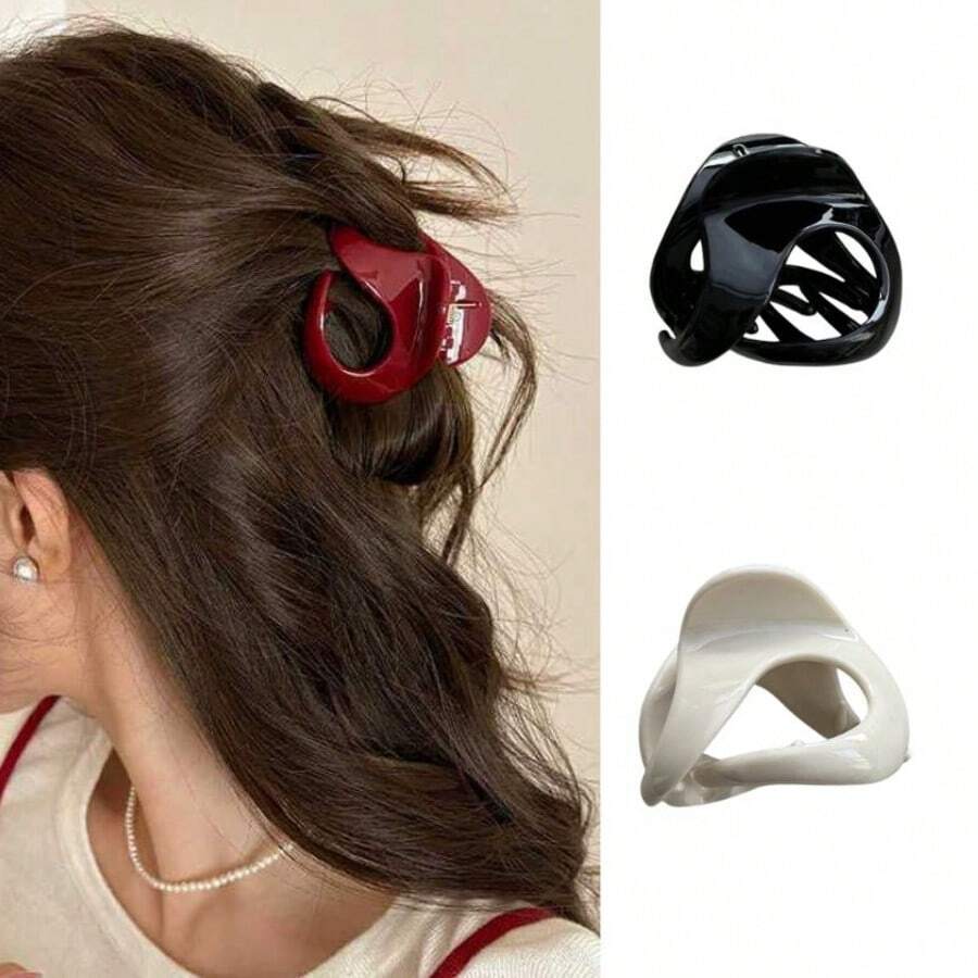 2pcs Small Glossy Resin Hair Claw Clips, High Elasticity Non-Slip Hair Claw Clips, Minimalist Versatile Commuter Hair Accessories - Multicolor - View 1
