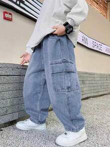 直筒休閒牛仔褲，適合幼兒，街頭風 - 藍色 - 查看 5