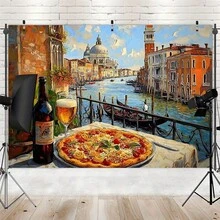 1 tấm phông nền chủ đề Venice, Ý với hình ảnh thuyền gondola, nhà thờ St. Mark và phong cách Ý, bền, không cần nguồn điện, dễ treo, phù hợp cho tiệc trong nhà/ngoài trời. - 2 - Xem 4