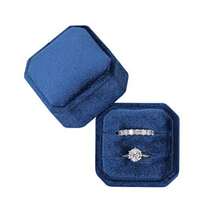 BLUTETE - Caja cuadrada de 2 ranuras para anillos de compromiso de boda caja de recuerdo para fotos de novia - Azul marino - Ver 2