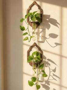 1件/2件 月相壁掛植物扦插站，懸掛式花盆管狀花瓶，水培植物架，波希米亞風植物牆飾，室內園藝展示架，適用於客廳、臥室、廚房、浴室、辦公室、窗台、公寓，入厝禮物，家居裝飾架 - 款式6 - 查看 4