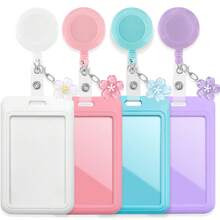 1 Set Women Nurse ID Badge Reel, With ID Card Holder & Cherry Blossom Pendant, Cute Card Holder Suitable For Metro Card, Credit Card, Pass, Suitable For Daily Use, Gift For Doctors, Nurses, Teachers, Office Workers - Multicolor - View 1