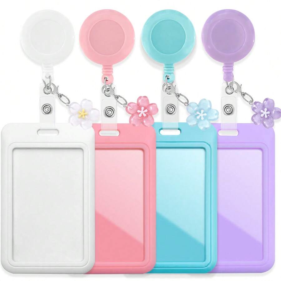 1 Set Women Nurse ID Badge Reel, With ID Card Holder & Cherry Blossom Pendant, Cute Card Holder Suitable For Metro Card, Credit Card, Pass, Suitable For Daily Use, Gift For Doctors, Nurses, Teachers, Office Workers - Multicolor - View 1