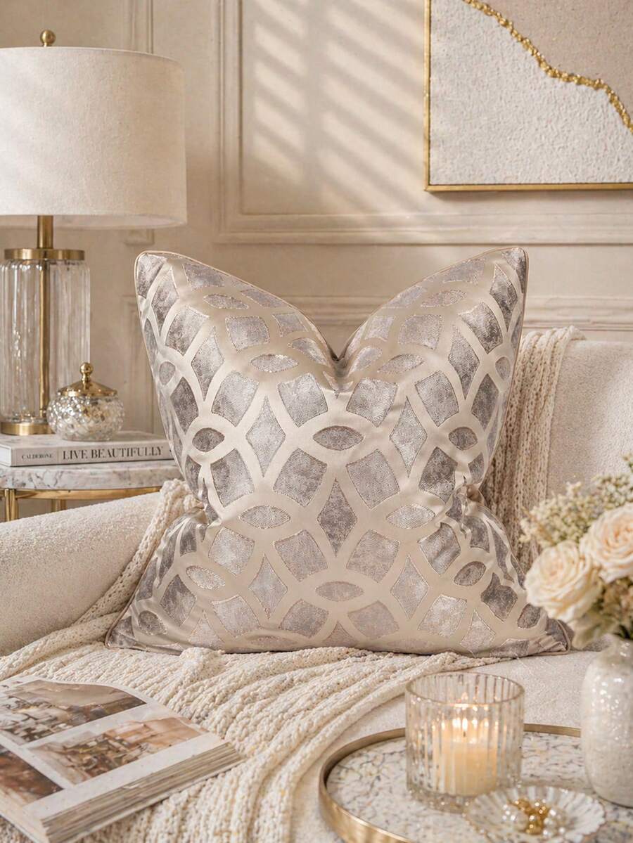 1 Vỏ gối Jacquard đơn giản hiện đại, Gối trang trí, Thích hợp cho ghế sofa, phòng khách, phòng ngủ, trang trí giường, 45cm * 45cm (17,7 inch * 17,7 inch), Trang trí nhà cửa, Trang trí phòng, Trang trí văn phòng, (Không bao gồm gối chèn) - Rượu sâm banh - Xem 1
