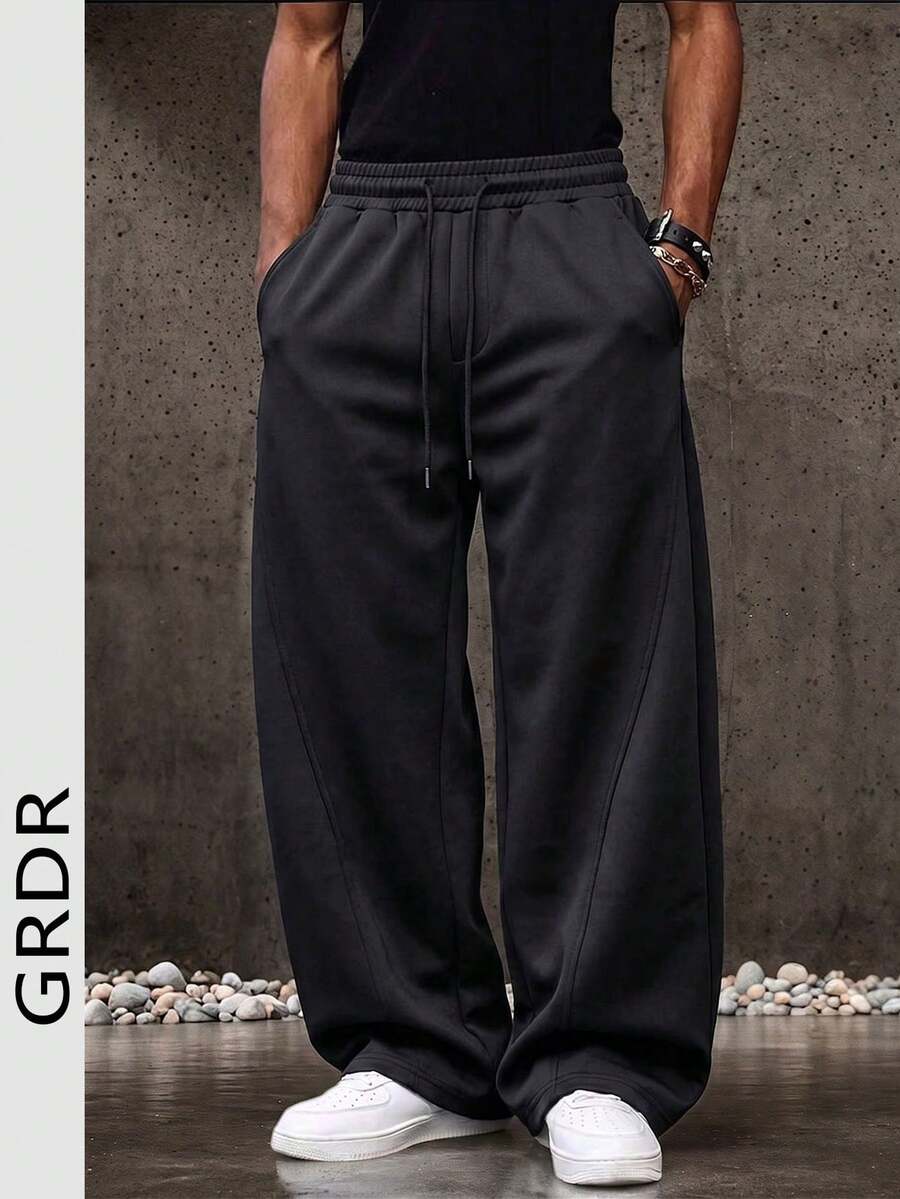 GRDR Men's Solid Color Drawstring Waist Casual Daily Travel Long Pants