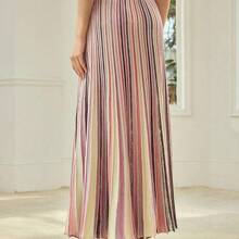 PREMIUM WOMEN'S ELEGANT VACATION STYLE COLORBLOCK RAINBOW OMBRE PLEATED SWEATER SKIRT - Morado - Ver 4