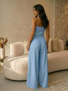 Elegant High-Waisted Palazzo Pants In Microfiber Fabric - 2026 - Baby Blue - View 2