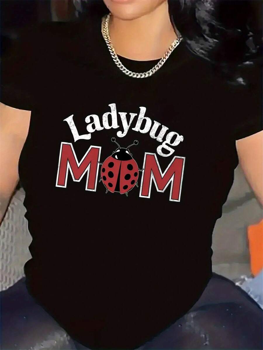 Damara Women's Graphic Mom T-Shirt - White Short-Sleeved T-Shirt With Red And Black Dama Design, Comfortable And Durable Fabric, Perfect For Mother's Day Gifts, Casual Wear T-Shirt. - 黑色 - 查看 1