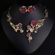 Bohemian Style Red Gemstone Floral Jewelry Set, Gold-Tone Luxurious Necklace And Earrings, Suitable For Weddings And Banquets - Jewelry Sets - View 15