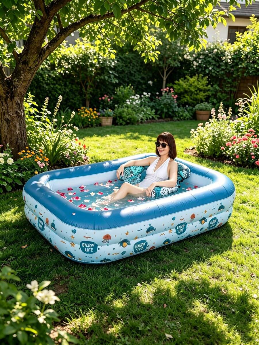 1PC150cm/59in Large Inflatable Swimming Pool And 2PCS Heavy Duty Inflatable Pool Floats Adult,Suitable For Summer Pool Parties - 150cm/59in inflatable swimming pool + pool lounge chair - View 1