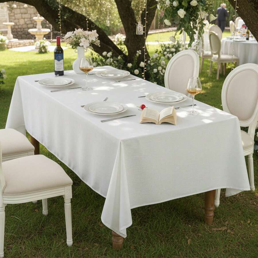 1 pieza Mantel rectangular, resistente a manchas & resistente a arrugas, mantel de poliéster lavable, adecuado para mesa de comedor, fiesta de buffet y decoración de camping, mantel de decoración de boda, tela protectora contra el polvo - Blanco - Ver 1