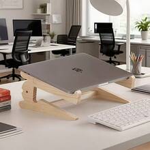 Soporte de madera para portátil, elevador de portátil ergonómico, soporte de escritorio para computadora resistente, reduce la tensión en el cuello durante el trabajo y el estudio - Soporte para ordenador - Ver 3