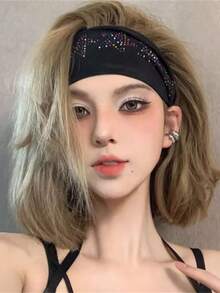 1pc Retro American Rhinestone Star Wide Elastic Headband, Fashionable Sports Headband For Women,Travel,Birthday - Multicolor - View 9
