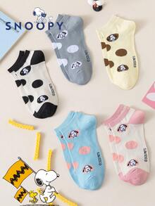 SNOOPY 1/5/10双装正品史努比印花女士夏季运动袜。可爱的卡通史努比印花设计，专为女士夏季穿搭打造。防臭、吸湿排汗，多功能休闲运动中筒袜，适合学生、通勤、送礼及多种场合。 - 彩色 - 查看 4