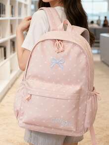 1Pc Women Minimalist Large Capacity Classic Backpack Plaid Print Over Sized Bag, Artistic Style School Bag For Teens, Book Bag For Women Or Students, Perfect For Books, Shopping, Back To School And More Back To School Essentials ,Outdoor Commuting Casual Daypack - 粉色 - 查看 7