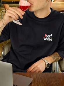 Áo thun nam Fractyr "Just Chillin" in hình ớt trước và sau, chất liệu mềm mại, màu đen mài, phong cách đường phố thường ngày, họa tiết thực phẩm cổ điển. - màu đen - Xem 6