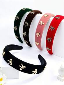 1pc Sweet Bow Decor Velvet Headband, Wide Padded Hair Hoop For Women, Elegant High Puff Hair Band, Fashion Hair Accessories For Party,Travel,Birthday - Multicolor - View 12